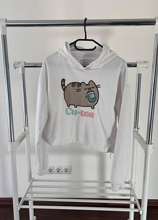 Худі для дівчаток reserved біле з принтом pusheen на зріст 158/164