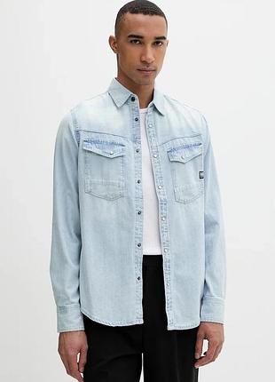 Urbanshop com ua g-starсорочка чоловіча джинсова dakota slim блакитна з ефектом прання d23616-d252 розміри запитуйте