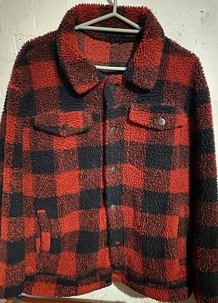 Теплая куртка-рубашка в клетку (teddy / sherpa jacket)