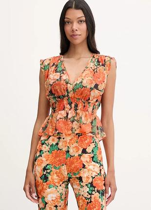 Urbanshop com ua pinkoблузка із рюшами жіноча з ліоцелем помаранчева квіти 106898 a3bo розміри запитуйте