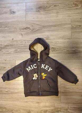 Кофта для хлопчика mickey mouse з капюшоном, розмір 86, сіра