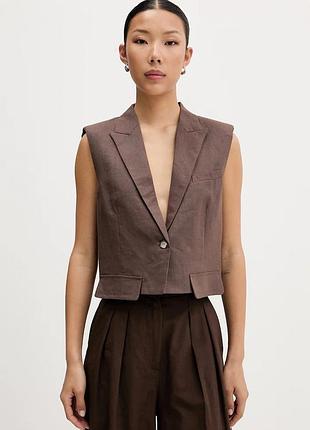 Urbanshop com ua vicoloоднобортний жилет жіночий лляний коричневий tab0407 розміри запитуйте