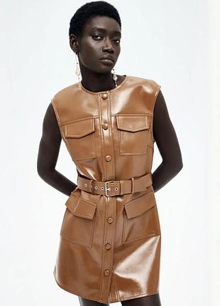 Сукня h&m карго з екошкіри, коричнева