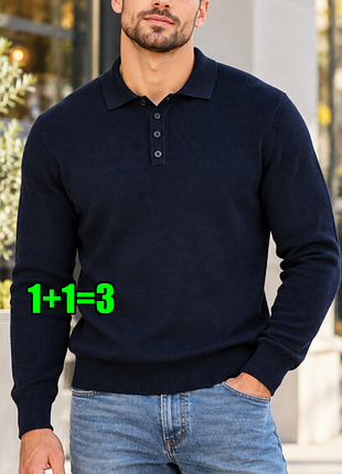 🤩1+1=3 фирменный темно-синий мужской свитер поло на пуговицах zara, размер 48 - 50