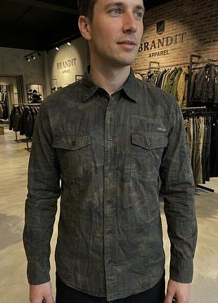 Чоловіча сорочка brandit slim fit shirt у забарвленні dark camo темний камуфляж мілітарі military