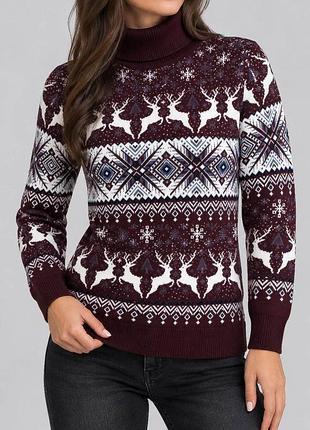 Свитер женский новогодний под горло, цвет бордовый, 214r21305-5