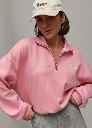 Утеплений жіночий світшот oversize з вишивкою колір рожевий розмір one size fl_003640