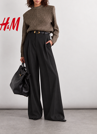 H&m вільні базові стильні чорні брюки палаццо пояс на гумці