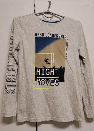 Сірий дитячий лонгслів (реглан) з довгим рукавом та принтом «urbn leadership / high moves».146/152, 10-12 років