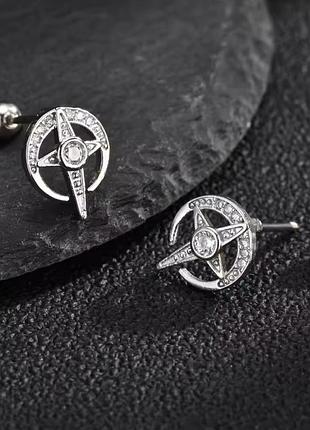 Серьги гвоздики месяц, звезда, цирконы 3