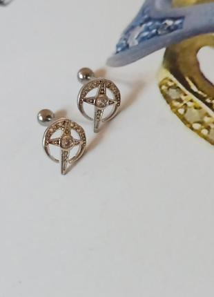 Серьги гвоздики месяц, звезда, цирконы 5