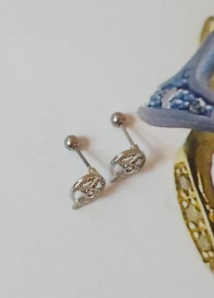 Серьги гвоздики месяц, звезда, цирконы 6