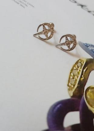 Серьги гвоздики месяц, звезда, цирконы 7