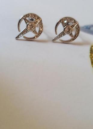 Серьги гвоздики месяц, звезда, цирконы 8