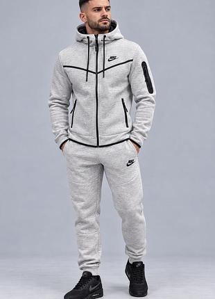 Чоловічий зимовий трикотажний спортивний костюм nike tech fleece — світло-сірий меланж
