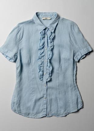 0039 italy button up blue 100% linen short sleeve shirt blouse [swh017474]