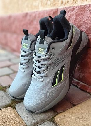 Термо кроссовки reebok nano x2 fleece light gray black серые с салатовым