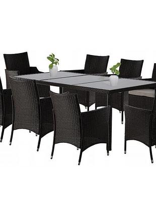 Комплект садових меблів gardenline abi3654: стіл 196×98×73 см + 8 крісел, коричневий техноротанг
