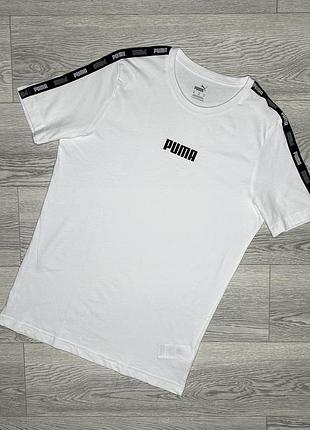 Оригінальна чоловіча футболка з лампасами puma біла