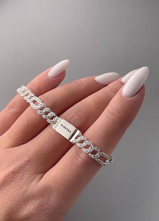 Браслет жіночий pandora «кубинське плетіння та овали» зі срібним покриттям та кубічним оксидом цирконію
