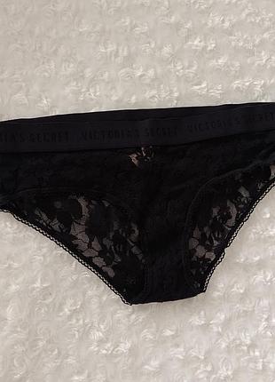 Черные ажурные трусики кружевные трусы вьющиеся victoria's secret m м 10 38 46
