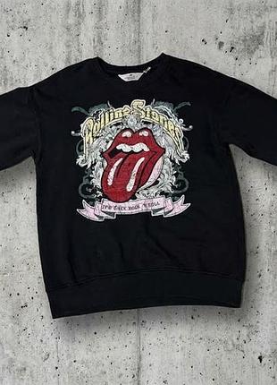 Стильный черный свитшот h&amp;m с принтом the rolling stones