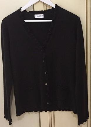 Новый.кардиган коричневый из кашемира lo’x looxent by peter hahn 100% cashmere ruffle sweater brown dark оригинал