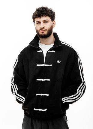 Куртка adidas, куртка адидас, спортивная куртка, ветровка, олимпийка, мужская, женская, унисекс черный с белыми вставками; размер