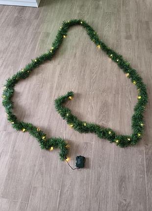 Новорічна гірлянда-гірлянда хвойна з led-підсвічуванням та таймером (4,5 м, на батарейках)