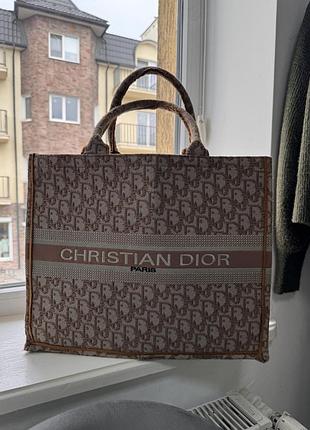 Жіночий шопер christian dior бежевий з принтом