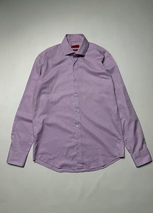 Мужская рубашка hugo boss hugo сиреневый лавандовый хлопок regular fit размер m 39