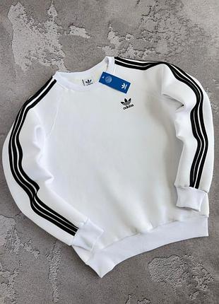 Теплий свитшот adidas на флісі, кофта адідас з лампасами для чоловіків та жінок, світшот adidas білий s