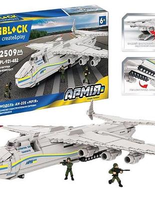 Конструктор pl-921-482 літак ан-225 "мрія" із серії "армія", 2509 деталей, 3 фігурки, коробка 82x11x44 см iblock