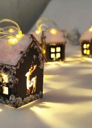 Led гирлянда "домик" | гирлянда новогодняя домики, 20 диодов 10 м, прозрачный провод | светодиодная гирлянда