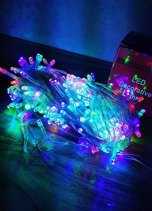 Гирлянда светодиодная новогодняя цветная 300 led 15 м | гирлянда электрическая| новорічна гірлянда|