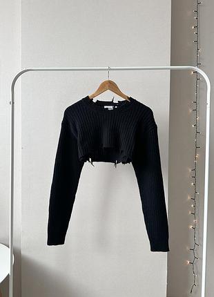 Чорний вовняний кроп светр болеро вовна шерсть weekday