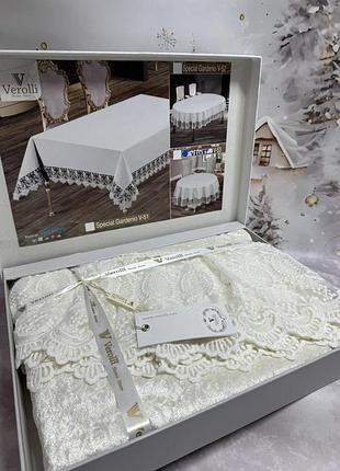 Скатерть велюровая круглая verolli с кружевом диаметр 180 см турция merry