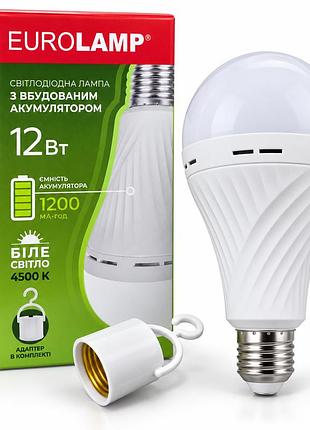 Лампа led аккумуляторная 12 вт e27 4500 к 1200 мач с крючком, до 3 ч автономной работы eurolamp (led-a70)