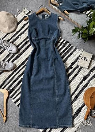 Джинсовий сарафан zara зара міді сукня синя осінній довжина стильний s m свіжі колекції