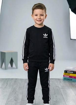 Детский теплый спортивный костюм adidas (трехнитка с начесом) - черный, 110-116
