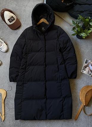 Пальто пухове довге uniqlo чорне пух перо тепле зимнє  жіноче s пуховик довга куртка юнікло оригінал