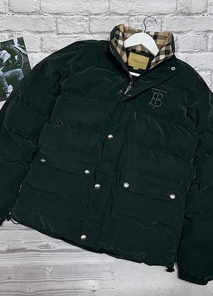 Чоловічий пуховик burberry темно-зелений хакі стьобаний зимовий дутий теплий класичний повсякденний монограмний бу м-l з карманами англійський якісний