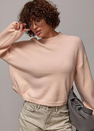 Жіночий базовий в’язаний джемпер вільного крою - пудра цвет, one size (є розміри)
