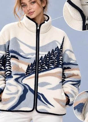 Трендова плюшева фліска з гірським пейзажем (oversize)