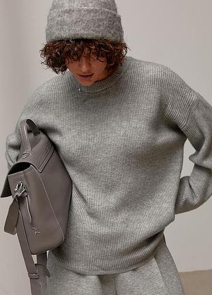 В'язаний жіночий джемпер oversize з круглою горловиною - сірий цвет, one size (є розміри)