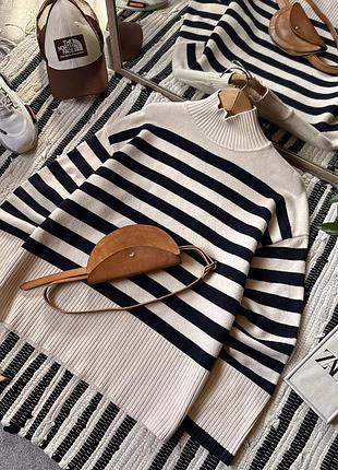 Светр в смужку zara зара вільний обемний смугастий теплий m s