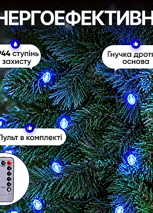 Гірлянда кінський хвіст мішура 1800 led 20 ниток 3 м зелена, синій