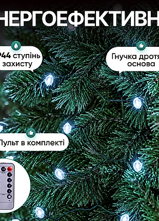 Гірлянда кінський хвіст мішура 1200 led 20 ниток 2 м зелена, білий