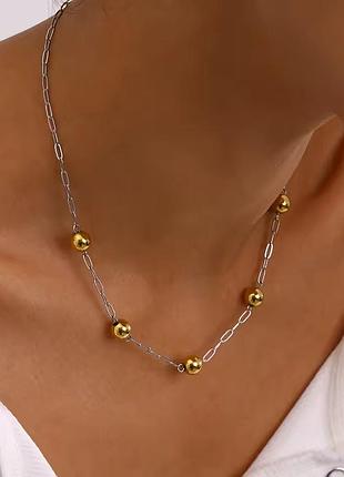 Серебристая цепочка с золотистыми вставками нержавеющая сталь stainless steel