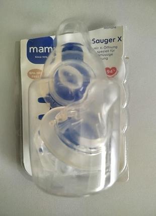 Силиконовые соски mam sauger x (6+ мес) для густой еды и каш, 2 шт